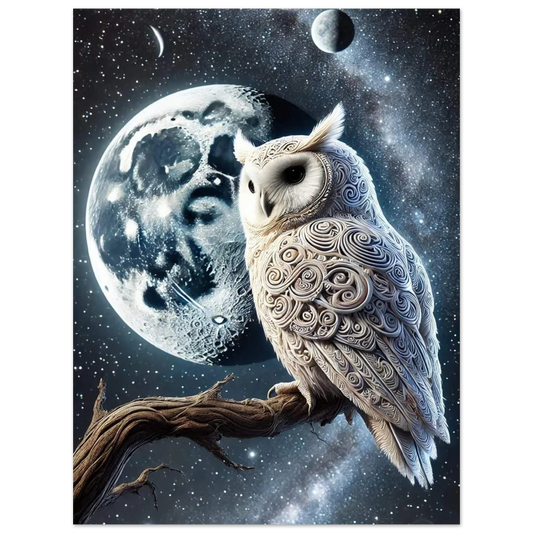 Hibou sur Branche avec Lune  Tableau en Aluminium