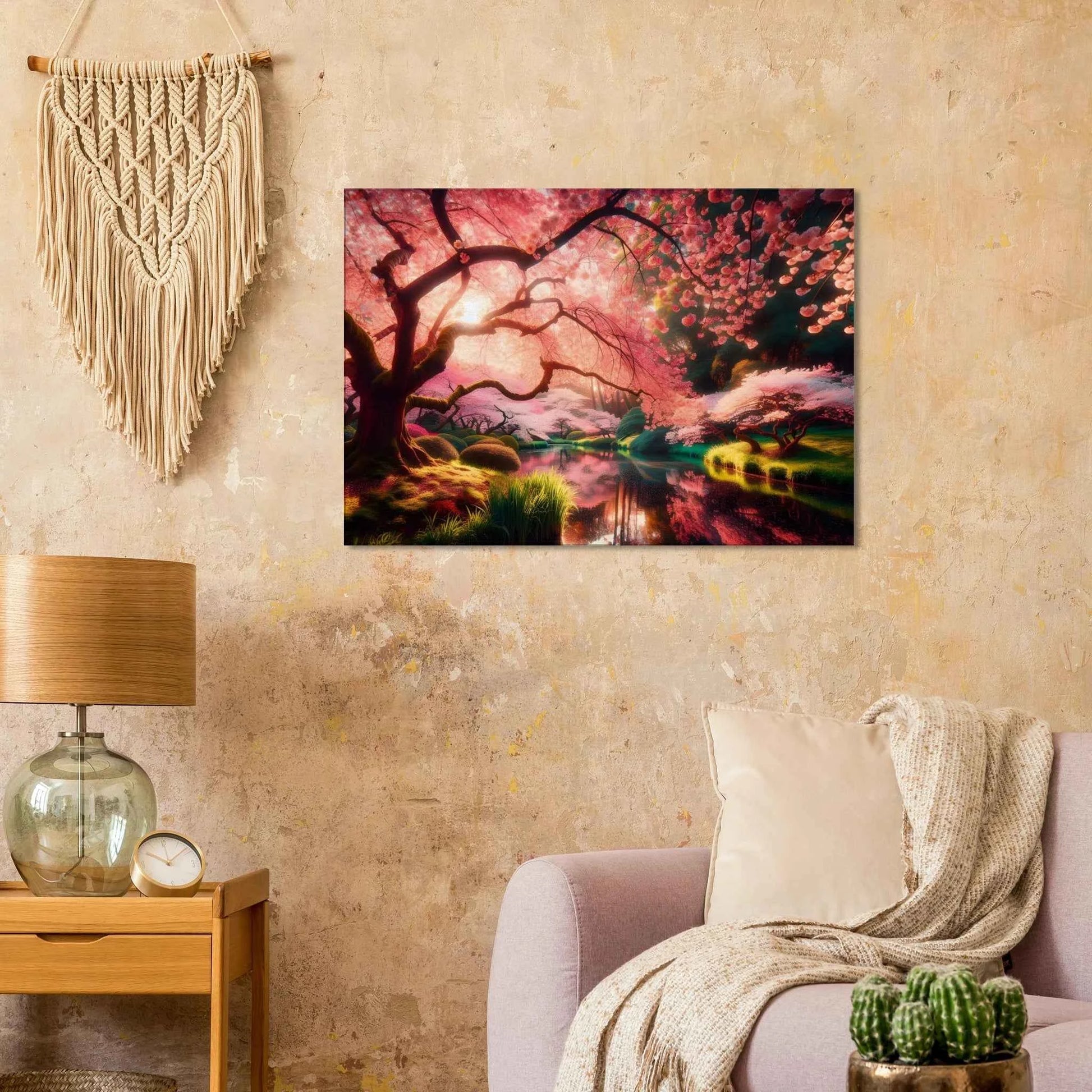 Impression sur toile de fleurs de cerisier japonaises – Paysage serein pour la décoration de jardin