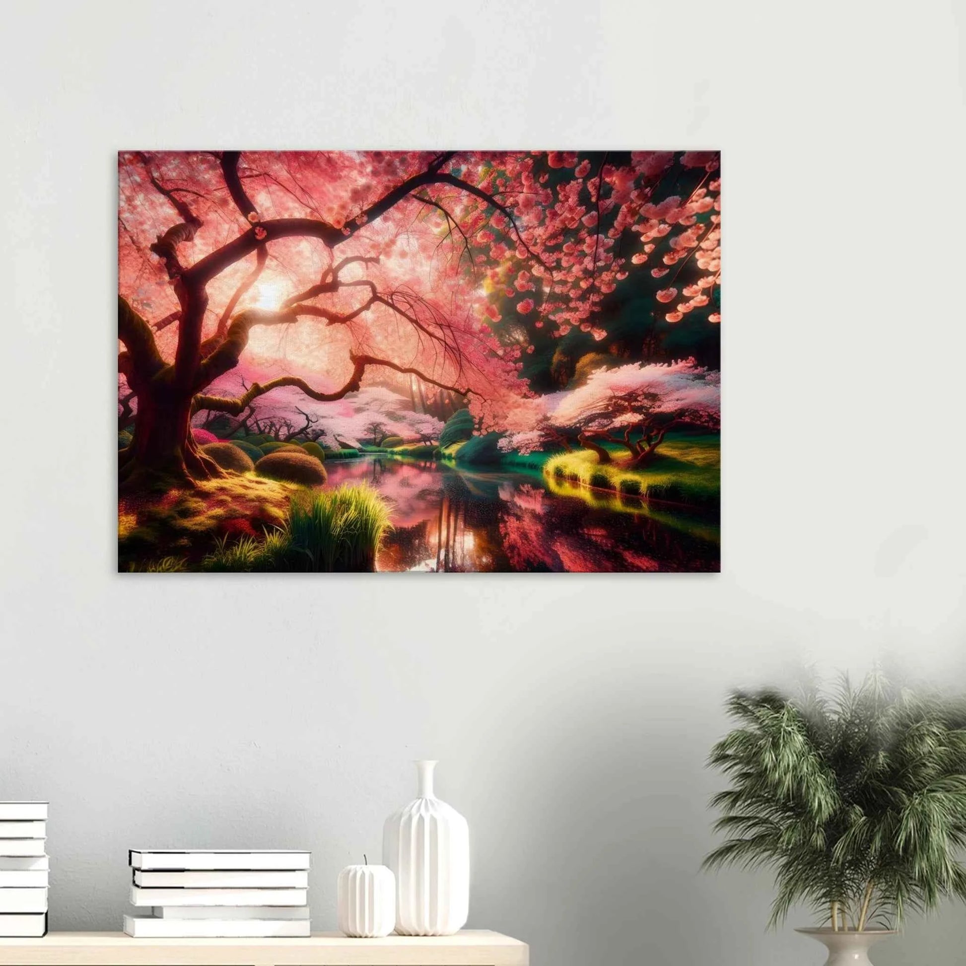 Impression sur toile de fleurs de cerisier japonaises – Paysage serein pour la décoration de jardin